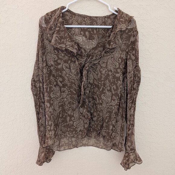 Vintage Sheer Paisley Whimsical Bell Sleeved Retro Button Up Blouse - Picture 1 of 6